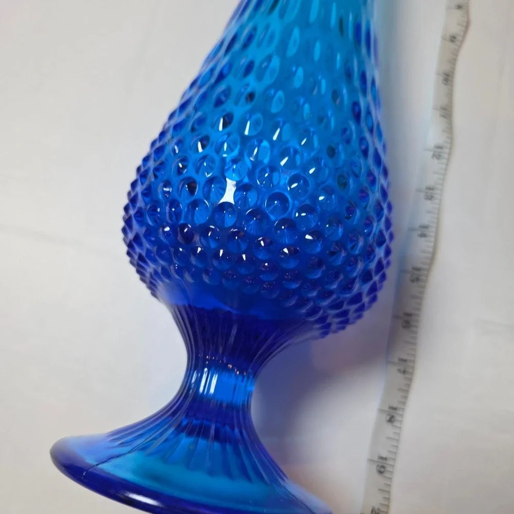 Vintage Blue Hobnail Swung Glass Vase Mid‎ Century Modern Footed 20 Inch